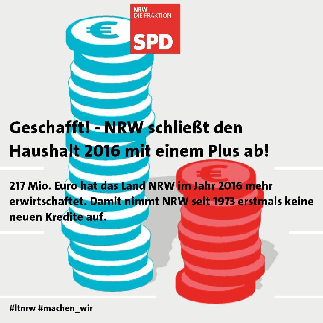 Land schließt Haushalt 2016 mit einem Plus ab – erstmals seit 1973